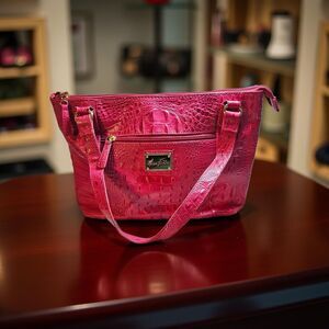 Marc Fisher | Bright Pink Croc-Embossed Women's Shoulder Bag PVC Leather Barbie